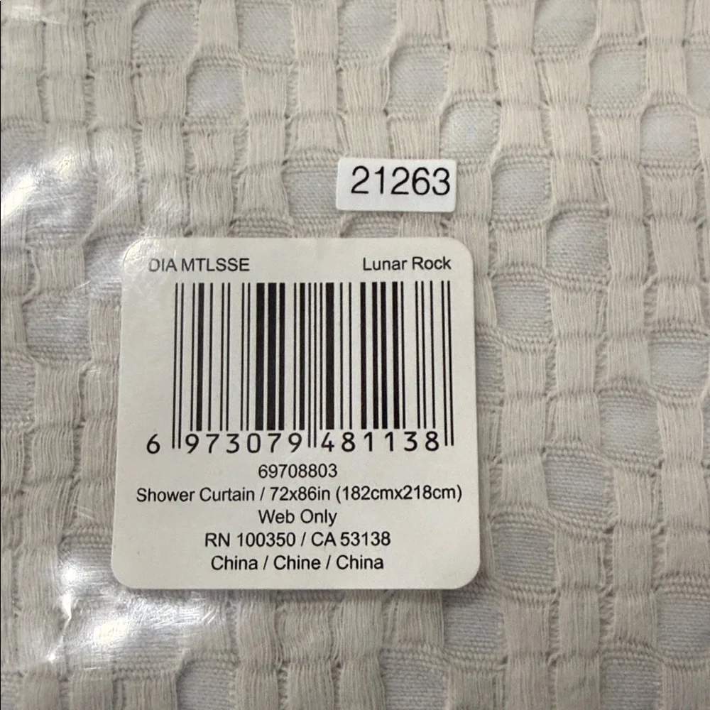 Haven 72”x 86”Diamond Shower Curtain in Lunar Rock Light Grey Soft Cotton BNWT